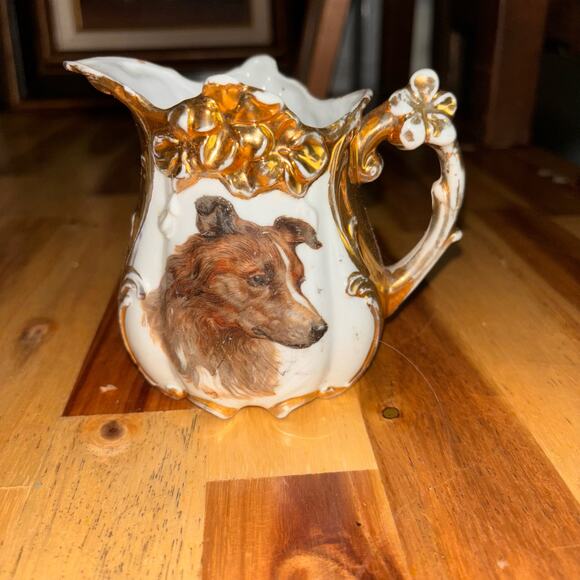 Small Porcelain Victorian Edwardian Little Creamer Pitcher Dog Theme - Picture 8 of 8